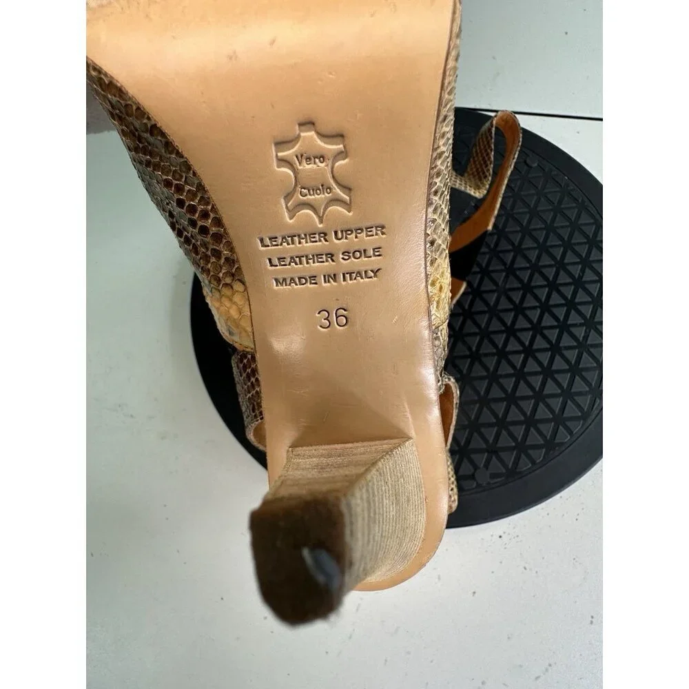 Latitude Femme Leather Snake Embossed Brown Heel Shoes Size 36 / 6